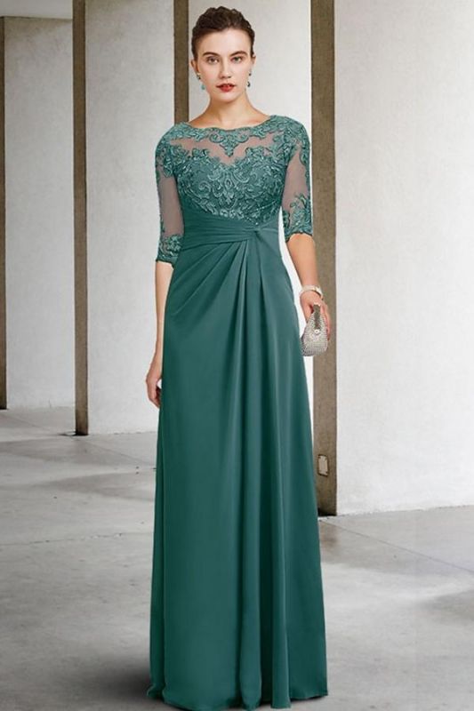 Elegant Chiffon A-Line Wedding Guest Dress Half Sleeves Lace Mother of the Bride Dress