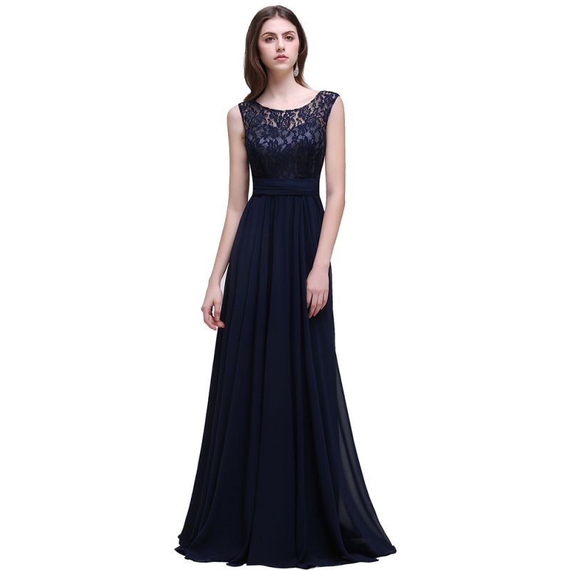 AUDRINA | A-line Scoop Chiffon Prom Dress With Lace