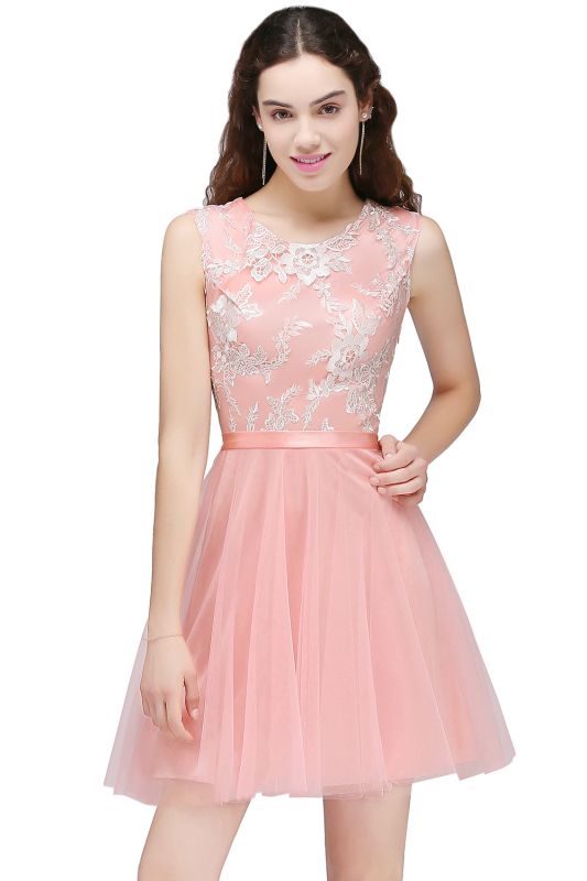 CARMEN | A-line Short Pink Tulle Homecoming Dresses with Lace Appliques