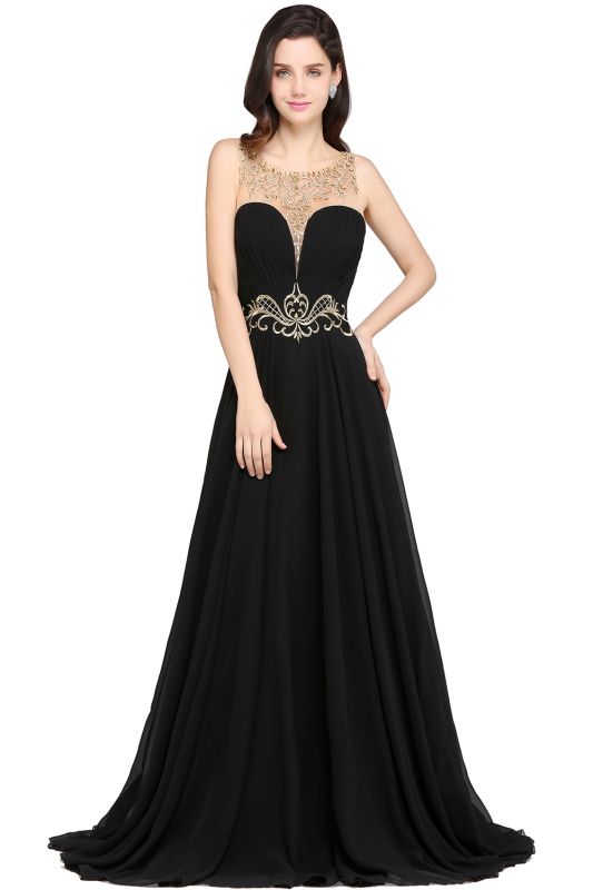 AVA | A-line Scoop Chiffon Prom Dress With Lace