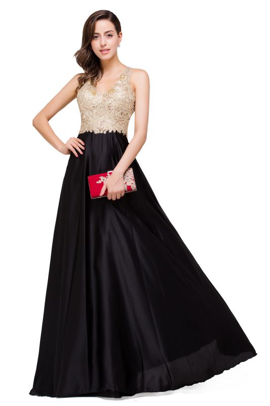 EMMALINE | A-Line Floor-Length V-neck Appliques Prom Dresses