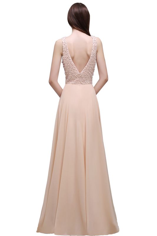 ALANA | Sheath Sheer Chiffon Long Evening Dresses With Pearls