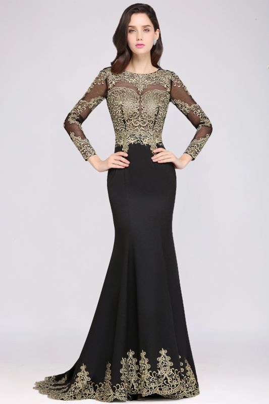 AMANDA | Mermaid Scoop Floor Length Black Elegant Evening Dresses with ...