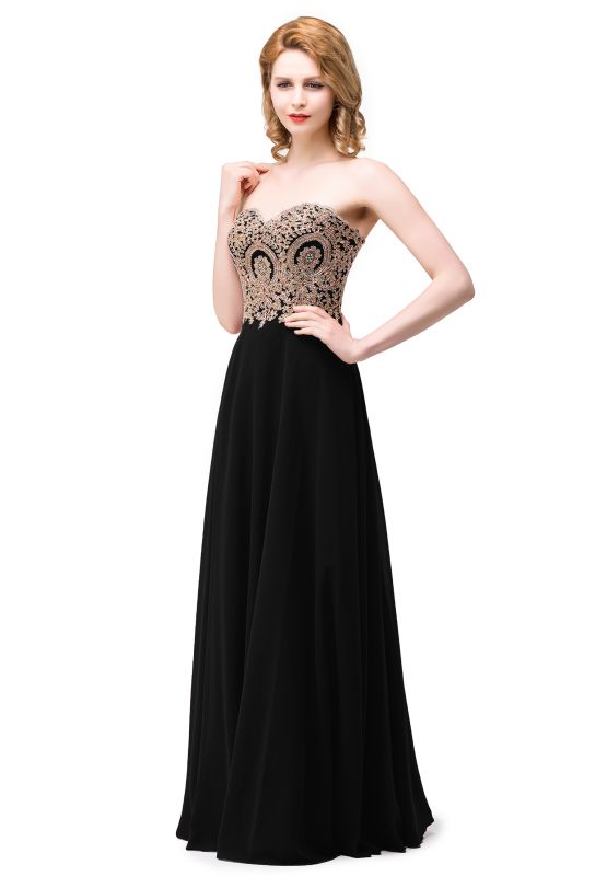 Chiffon  Long Burgundy Appliques Sweetheart-Neck Prom Dresses