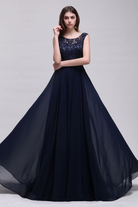 AUDRINA | A-line Scoop Chiffon Prom Dress With Lace