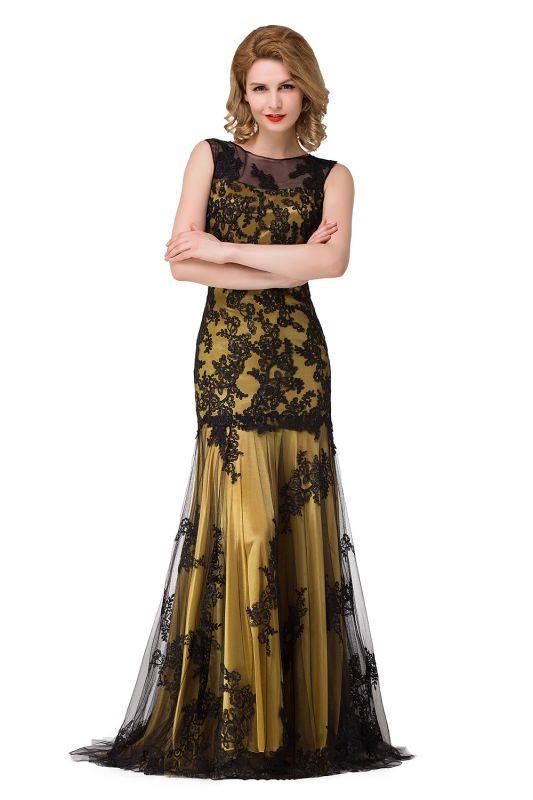 DANIELA | Scoop Neck Mermaid Black lace Applique Evening Prom dresses