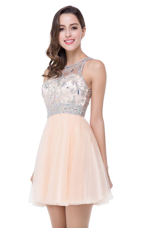 ELISA | A-line Crew Sleeveless Tulle Short Prom Dresses with Beadings