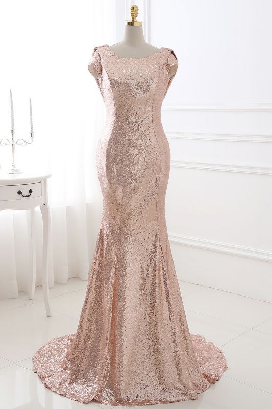 COURTNEY | Fit and Flare Sweep train Sequined Rosy Golden Prom Dress