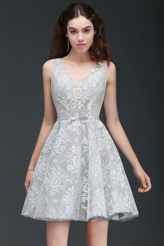 ALEAH | A Line Strtaps Lace Cocktail Homecoming Dresses With Sash