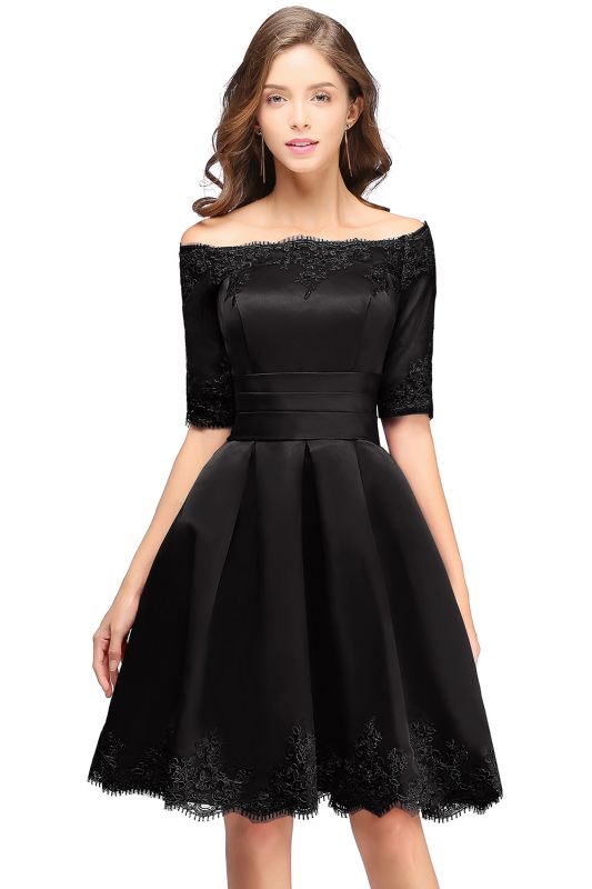 ELSIE | A-line Off-shoulder Half Sleeves Short Lace Appliques Prom Dresses