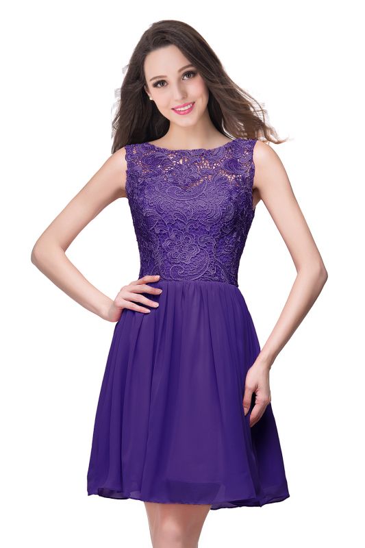 ELIANA | A-line Short Sleeveless Bateau Chiffon Ruffles Lace Top Prom Dresses