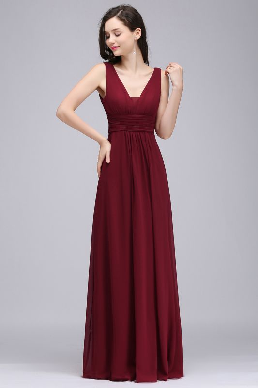 ALEXA | Sheath V Neck Burgundy Chiffon Long Evening Dresses