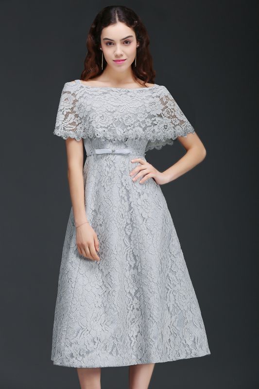 ALEXIS | A Line Off Shoulder Tea-Length Lace Homecoming Dresses With Sash