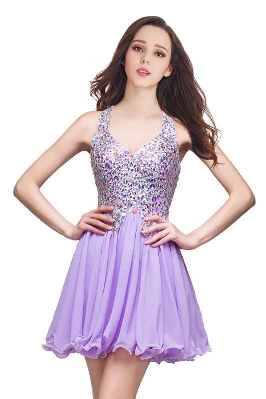 ELIANNA | A-line Sweetheart Short Sleeveless Chiffon Prom Dresses with Crystal Beads