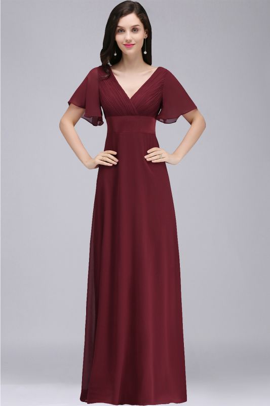 COLETTE | A-line Floor-length Chiffon Burgundy Prom Dress with Soft Pleats