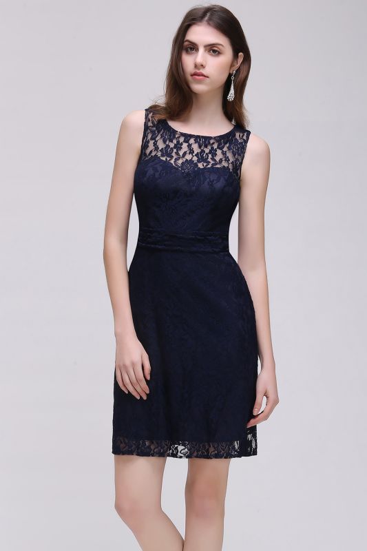 CHARLEIGH |Sheath Scoop neck Short Navy Blue Lace Prom Dresses