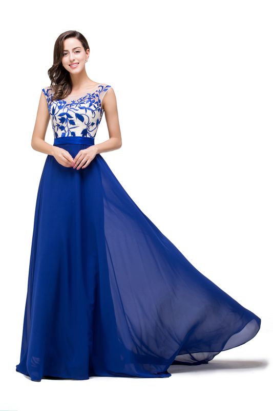 EMILIE | A-Line Floor-Length Sleeveless Chiffon Prom Dresses with Lace-Appliques