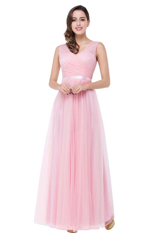 ELLIOT | A-line Sleeveless V-neck Floor-length Tulle Bridesmaid Dresses