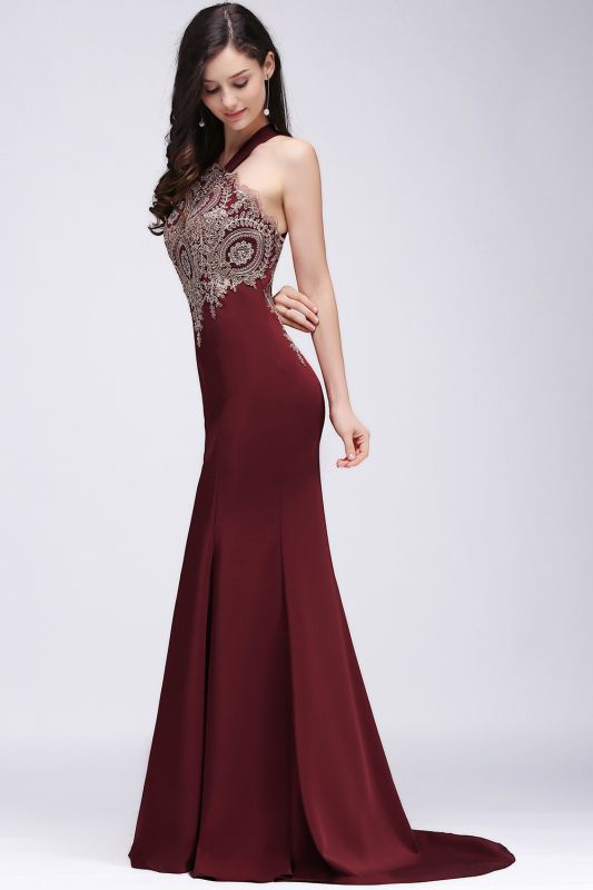 EILEEN | Mermaid Scalloped Floor-length Appliques Burgundy Prom Dresses with Beadings