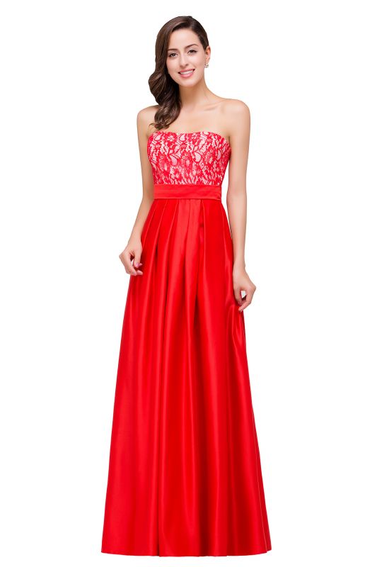 EVERLY | A-line Sleeveless Sweetheart Floor-Length Red Chiffon Prom Dresses