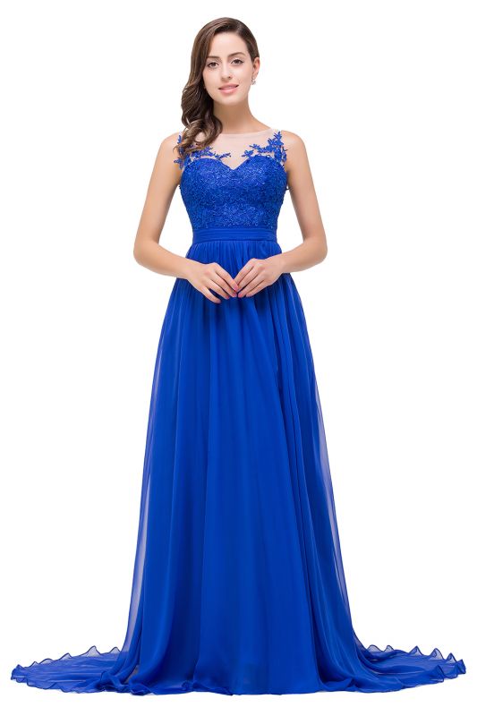 EMILIA | A-line Scoop-Neck Floor-length Sleeveless Chiffon Prom Dresses with Appliques