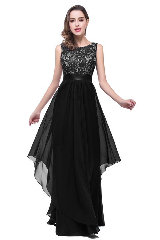 ADDISON | A-line Floor-length Chiffon Evening Dress with Lace