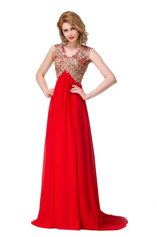 ESME | A-Line Floor-Length Sleeveless V-Neck Lace Appliques Prom Dresses
