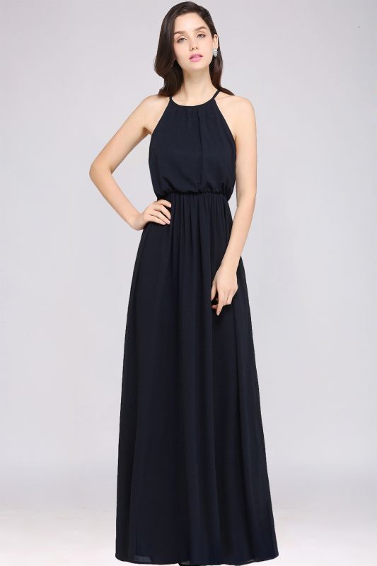 CHEYENNE | A-line Floor-length Chiffon Navy Blue Simple Prom Dress