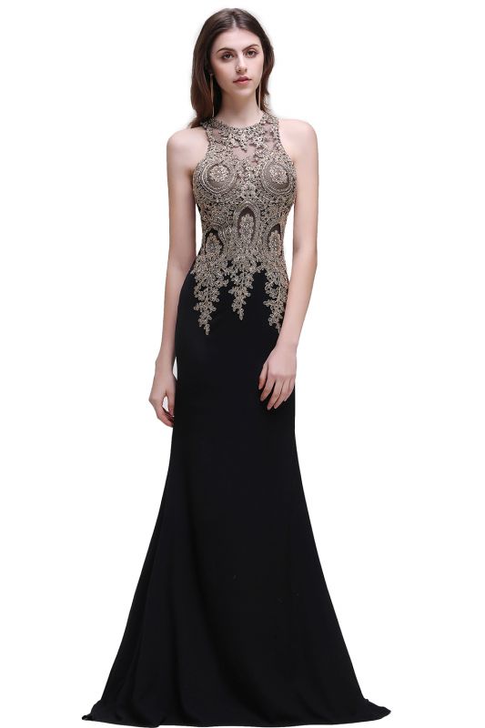 BROOKLYNN | Vestidos de fiesta negros de sirena con apliques de encaje