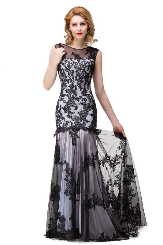DANIELA | Scoop Neck Mermaid Black lace Applique Evening Prom dresses