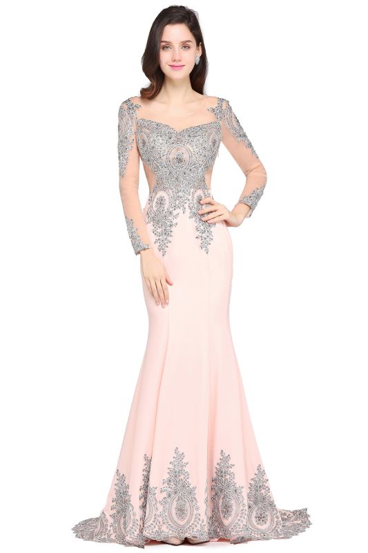 ARELY | Mermaid Sweep Train Pink Elegant Evening Dresses with Appliques