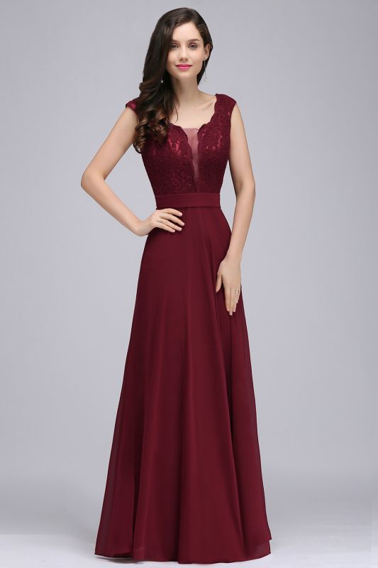 CORINNE | A-line Floor-length Lace Burgundy Elegant Prom Dress