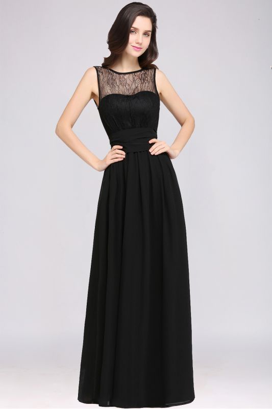 CHARLOTTE |A-line Floor-length Chiffon Sexy Black Prom Dress