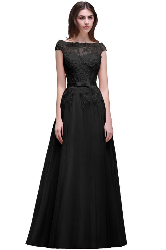 AUBREE | A-line Floor-Length Tulle Prom Dress With Lace Appliques
