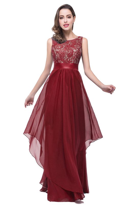 ADDISON | A-line Floor-length Chiffon Evening Dress with Lace