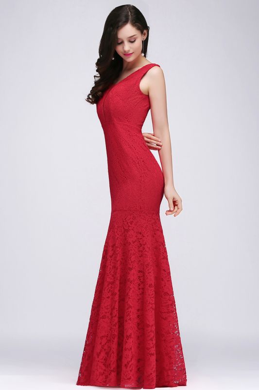 CLARISSA |Mermaid Floor-length Lace Red Prom Dress