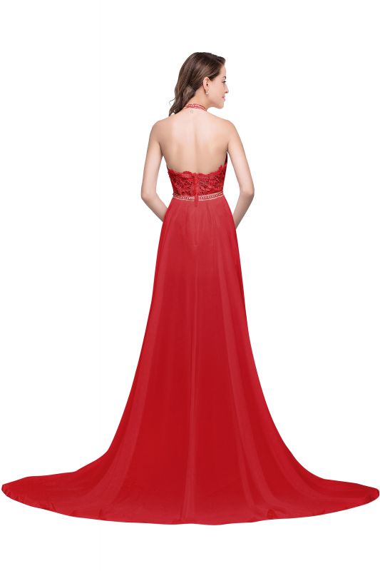 ADELE | A-line Halter Chiffon Evening Dress with Lace