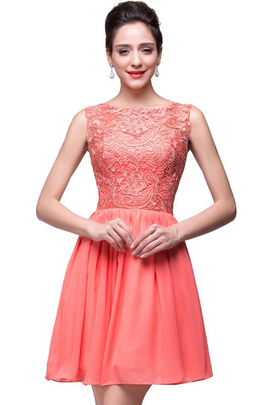ELIANA | A-line Short Sleeveless Bateau Chiffon Ruffles Lace Top Prom Dresses