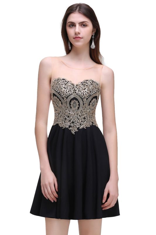 CAITLIN | A-line Short Chiffon Black Homecoming Dresses with Appliques
