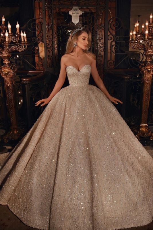 Beads Lace Royal Wedding Dresses Princess Ball Gown Sheer Tulle Modern  Bridal Gowns – Ballbella