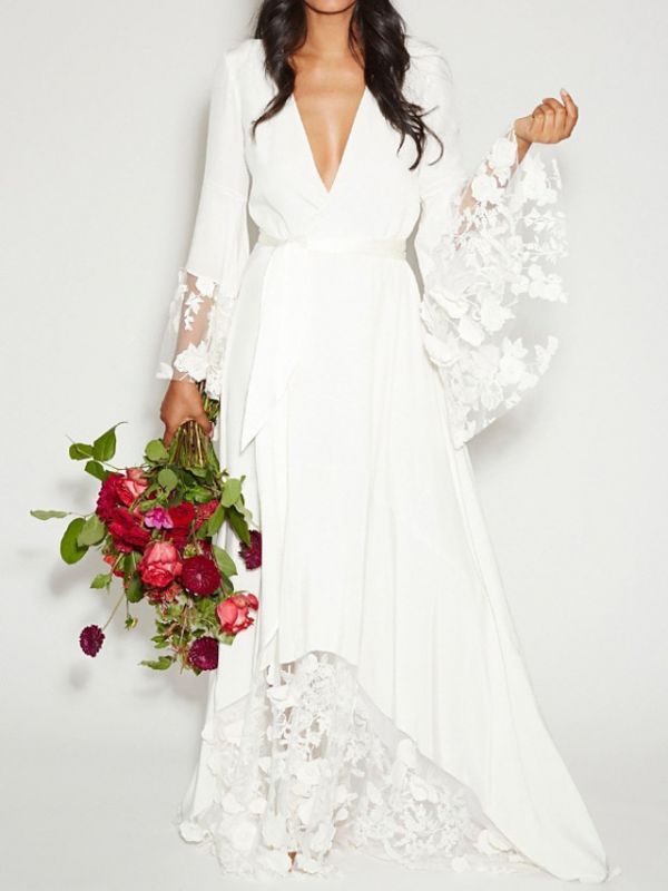 Rüschenärmel V-Ausschnitt Aline Ho-lo Hochzeitskleid