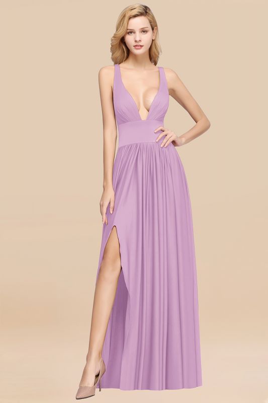 Elegant V-Neck Sleeveless Bridesmaid Dress |Aline Floor Length Bridesmaid Dress With Slit