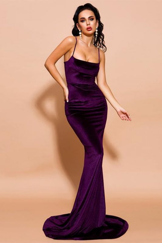 Elegante vestido de fiesta de sirena de terciopelo con tirantes finos Vestido de noche sin espalda