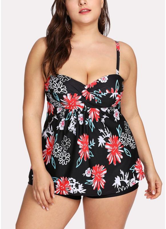 Women Plus Size Swimsuits Floral Print Padded Modest Slimming Swimwear Bathing Suit