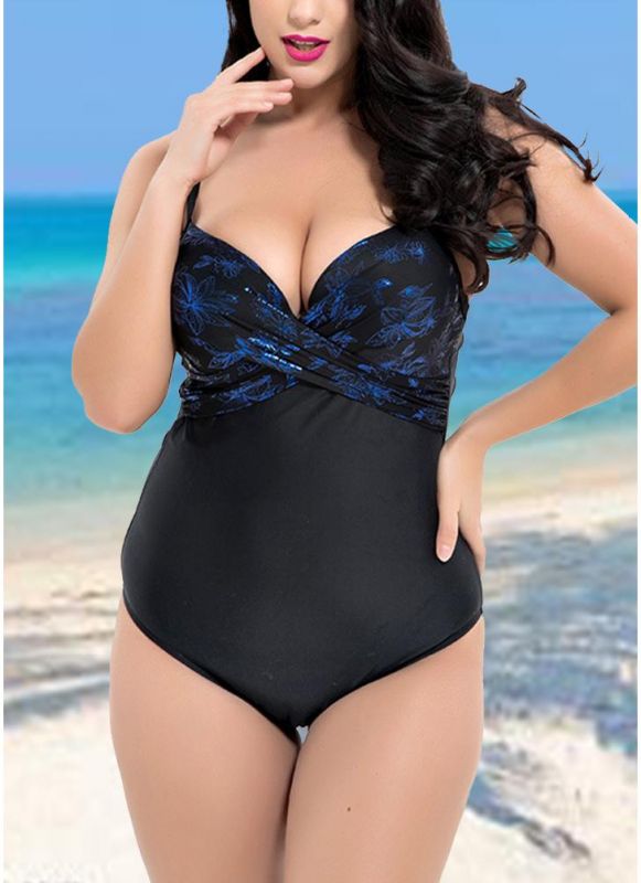 Women Plus Size Backless Swimsuit Flower Print Underwire Swimwear Bathing Suit