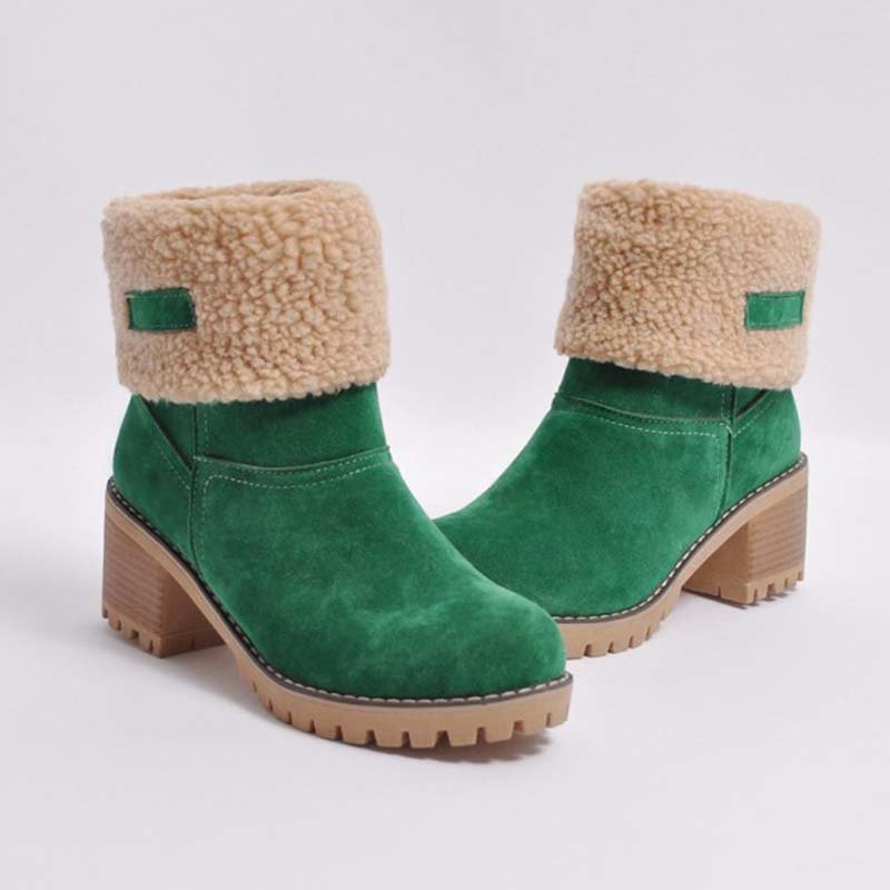 Nubuck Chunky Heel Slip-On Round Toe Boots