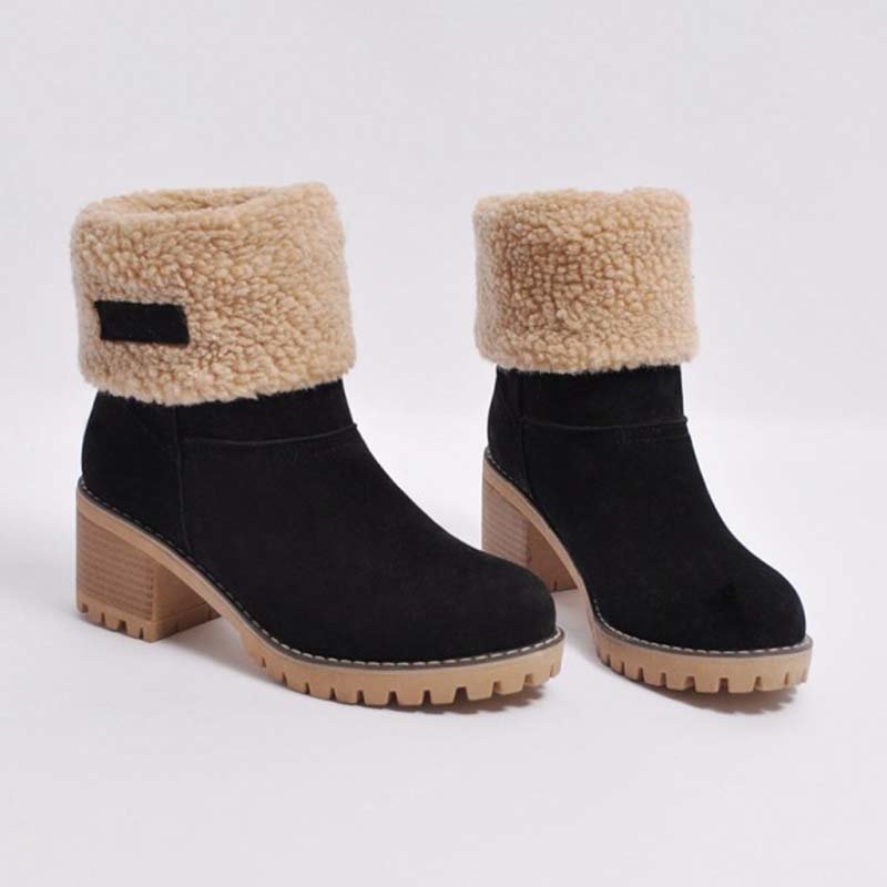 Nubuck Chunky Heel Slip-On Round Toe Boots