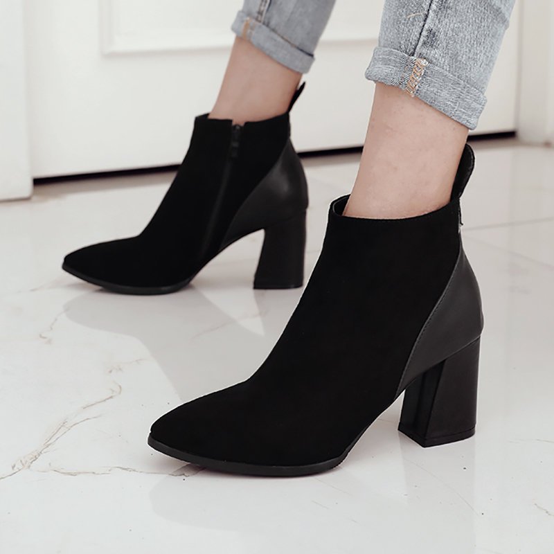 Chunky Heel Suede Elegant Round Toe Boots