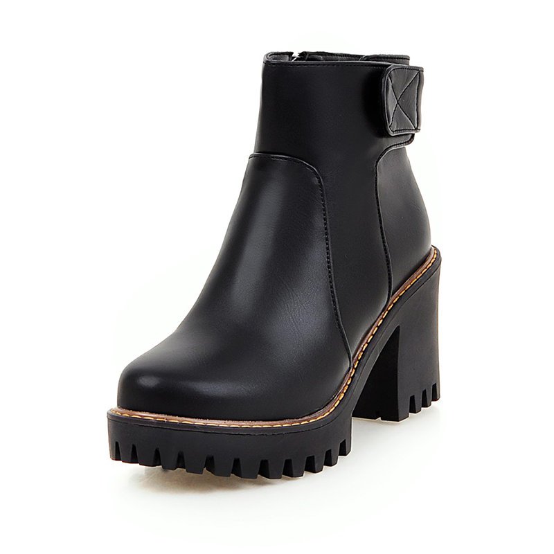 Daily Chunky Heel Zipper Round Toe Boots