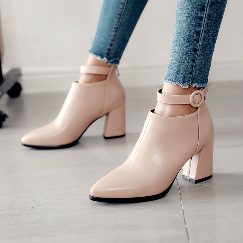 Chunky Heel PU Daily Tie Round Toe Boots